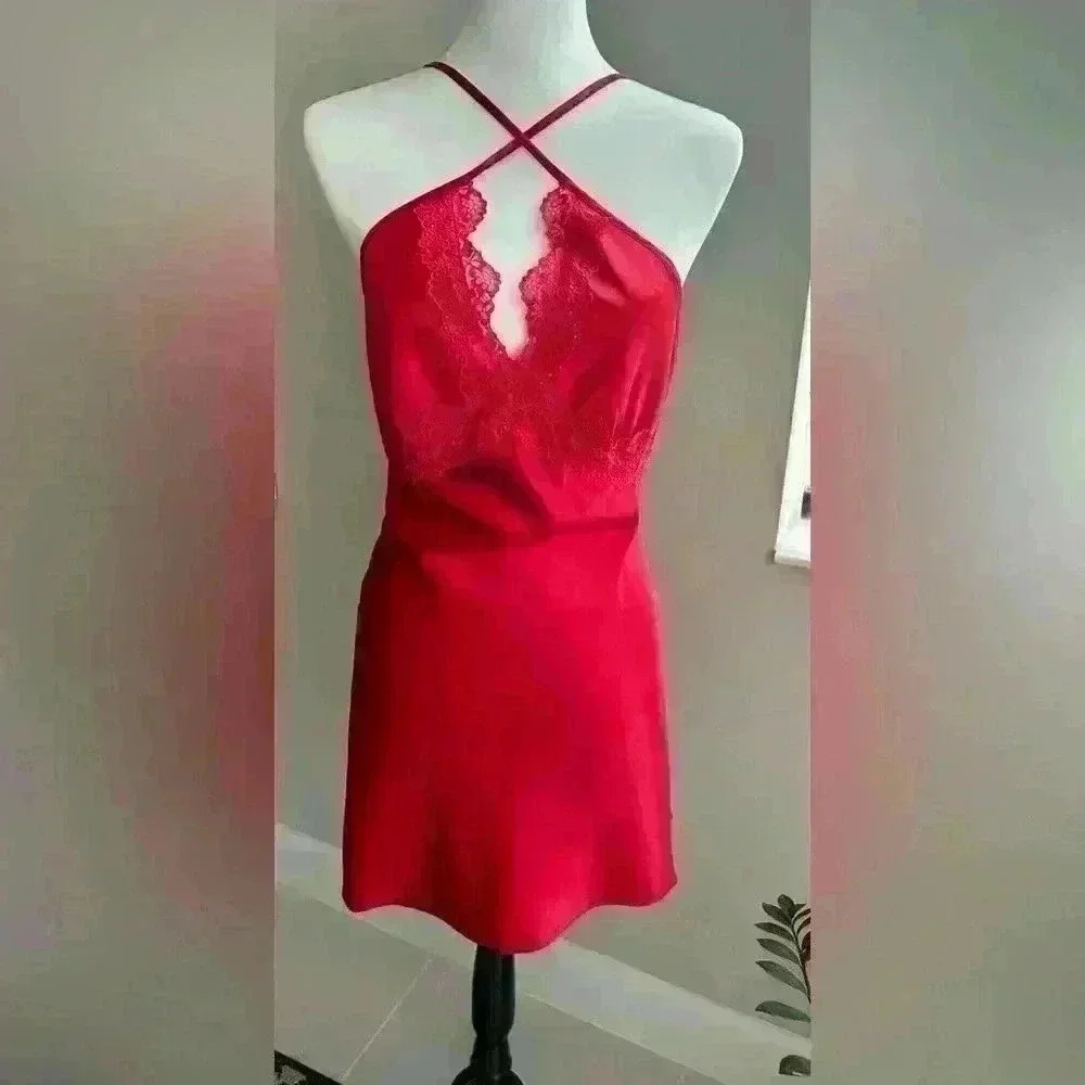 Sincerely Jules Red Satin Slip On Lingerie. Size Small. NWT